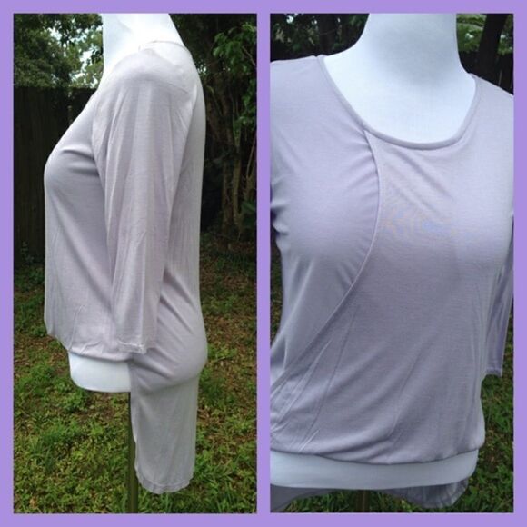 Lilac Purple Light Lavender Surplice High Low 3/4 Sleeve Lightweight Top - Picture 3 of 4